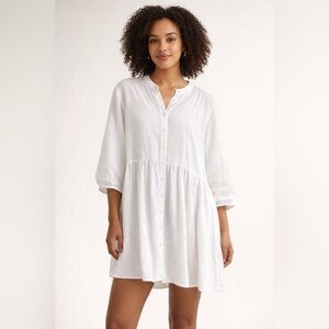 Women’s top tunic sweet Claire White Button-Up rolled up sleeves size large